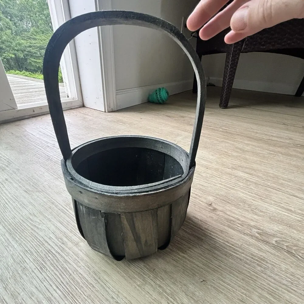 Vintage Wooden Basket Splint Bushel Gathering Handle Primitive Cottagecore